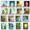 Rural Landscape Creek Stone Lotus Buddha Shower Curtain Bathroom Curtain Fabric Waterproof Polyester Bathroom Curtain with Hooks