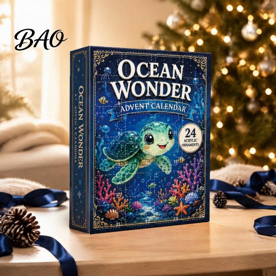 Ocean Advent Calendar Calendars 2026, Marine Themed 24 Days Christmas Countdown Calendar, Gift Box 2D Acrylic Sea Animal Ornament for Lovers,