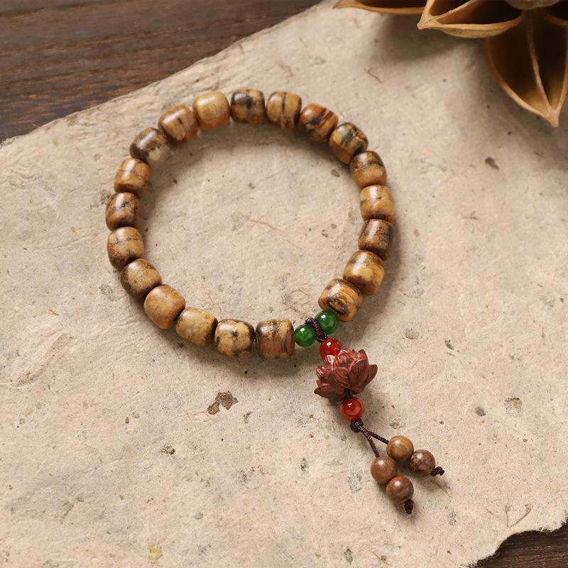 Hua Qinan Agarwood Wood Lotus Lotus Pod Bracelet Tiger Striped Bucket Beads Niche Design Men's and Women's Cultural Play Bracelet