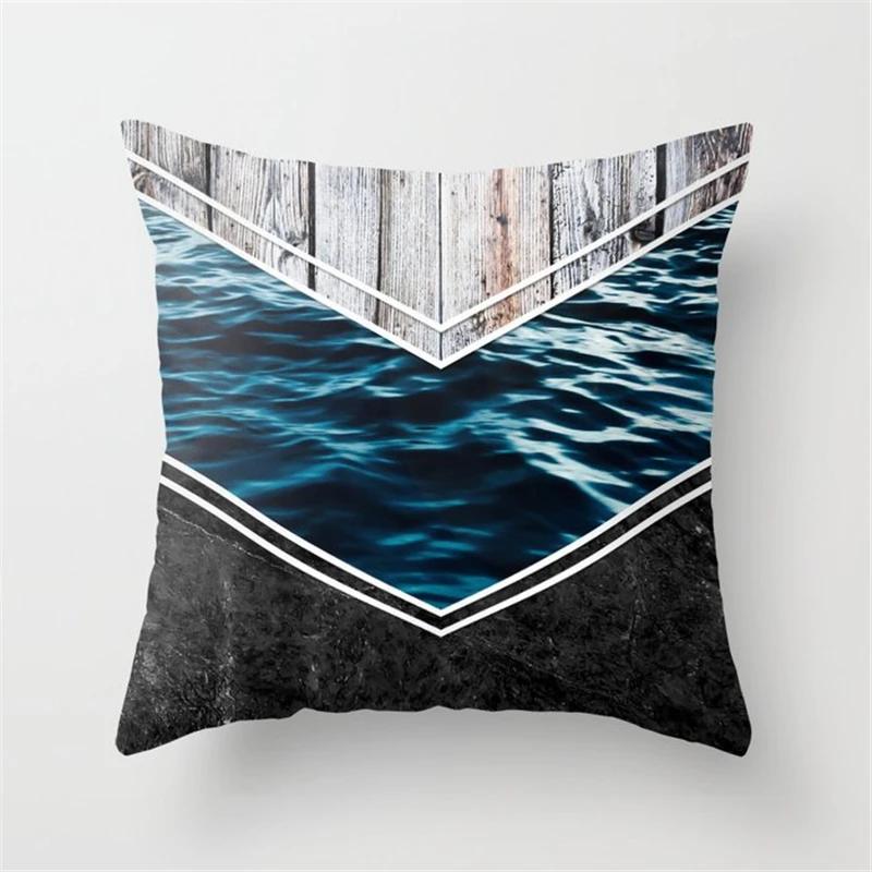 Подушка для дивана в фермерском стиле с рисунком под дерево и мрамором, модная наволочка с геометрическим узором