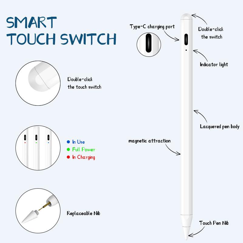 Precise 1st Generation Pencil Palm Rejection Pen 1.5mm Fine Point Tip Touch Screen Stylus for Apple Ipad 2018-2025 Smart Pencil