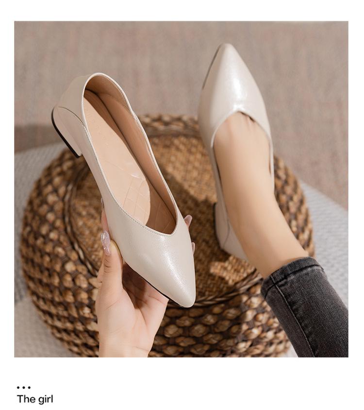 Весенние и осенние туфли женские на низком каблуке универсальные 2024 новые рабочие туфли из мягкой кожи на плоской подошве женские с заостренным носком