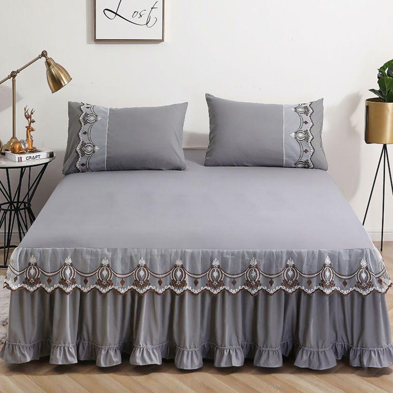Современная минималистичная кружевная юбка-кровать в стиле принцессы, приятное для кожи хлопковое нескользящее покрывало, бытовая юбка-кровать, комплект из трех предметов