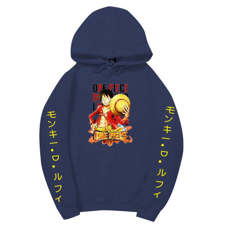 Monkey D. Luffy Unisex Hooded Sweatshirt Anime Graphic Print Fleece Lined Warm Loose Long Sleeve Casual Pocket Hoodie