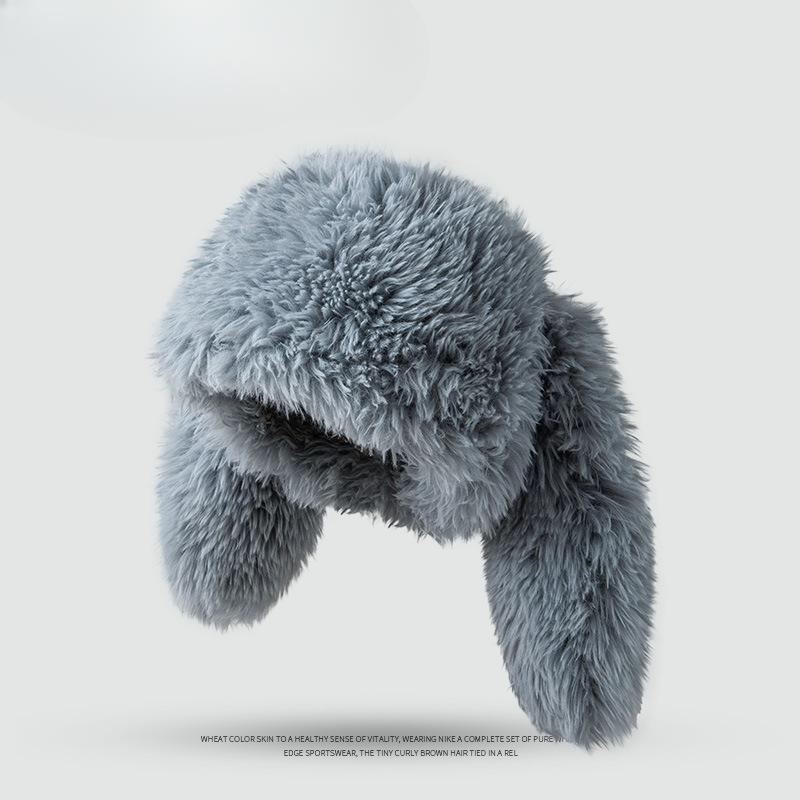 Милая плюшевая шапка с кроличьими ушками для зимы для женщин, утолщенная, теплая, морозостойкая, персонализированная, защита ушей, шапка Baotou