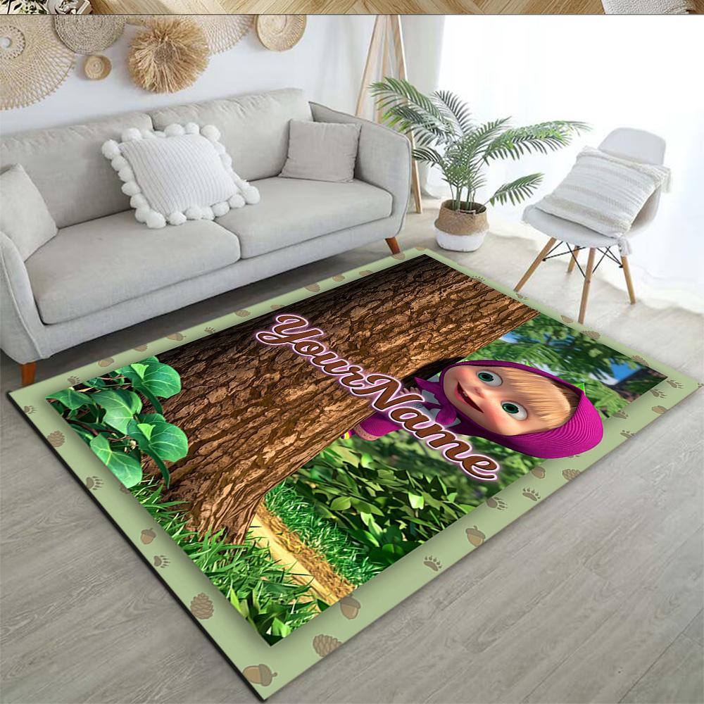 Masha Bear Customized Name Area Rug Design for Balcony Entryway Game Room Hallway Antislip Carpet Office home decor Spiritual Gift