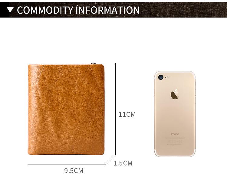 Мужской кожаный кошелек Trifold Retro RFID - короткий, с защитой от кражи и несколькими отделениями для карт