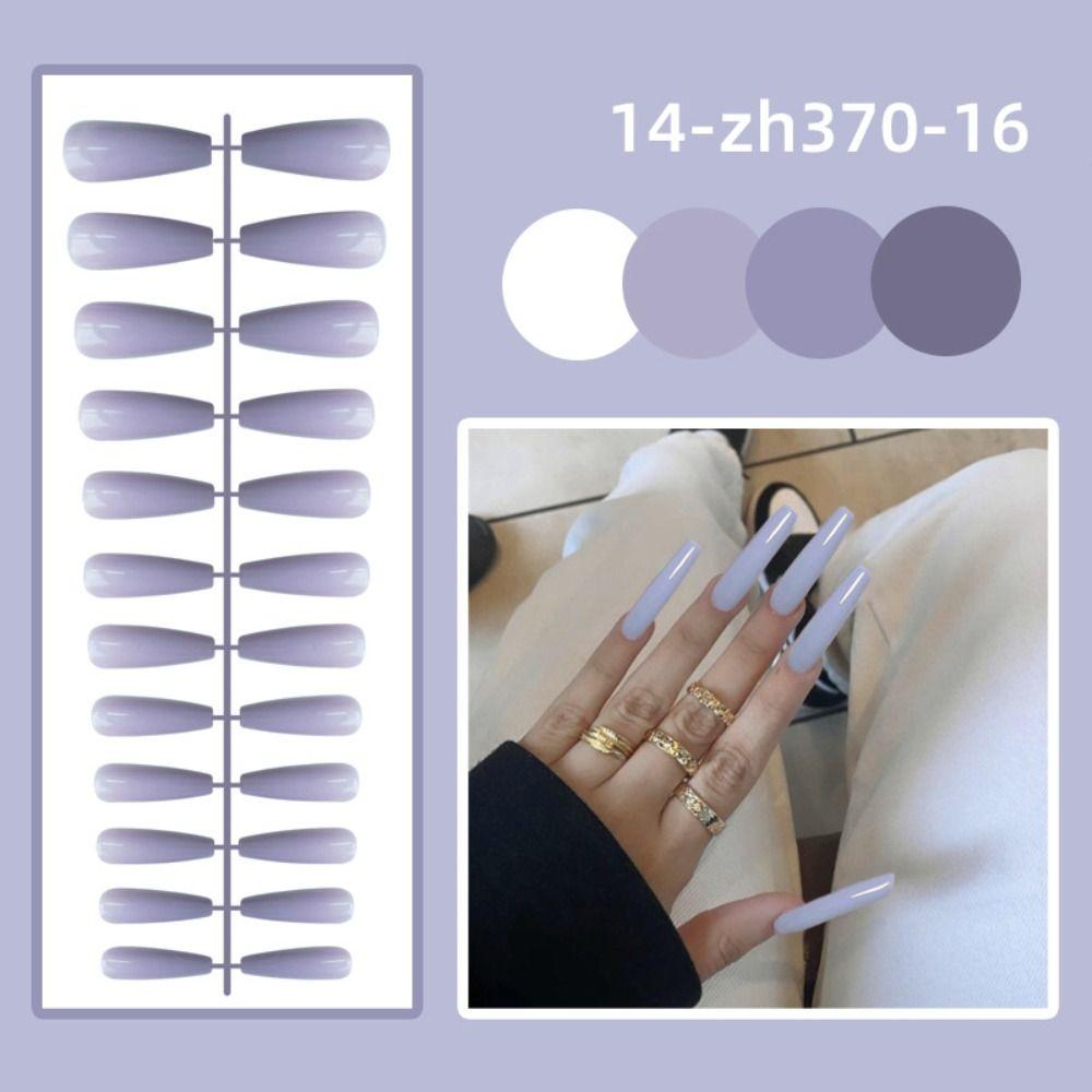 24Pcs Full Cover Long Ballet False Nails Detachable Press-on Nails Solid Color Fake Nails Women