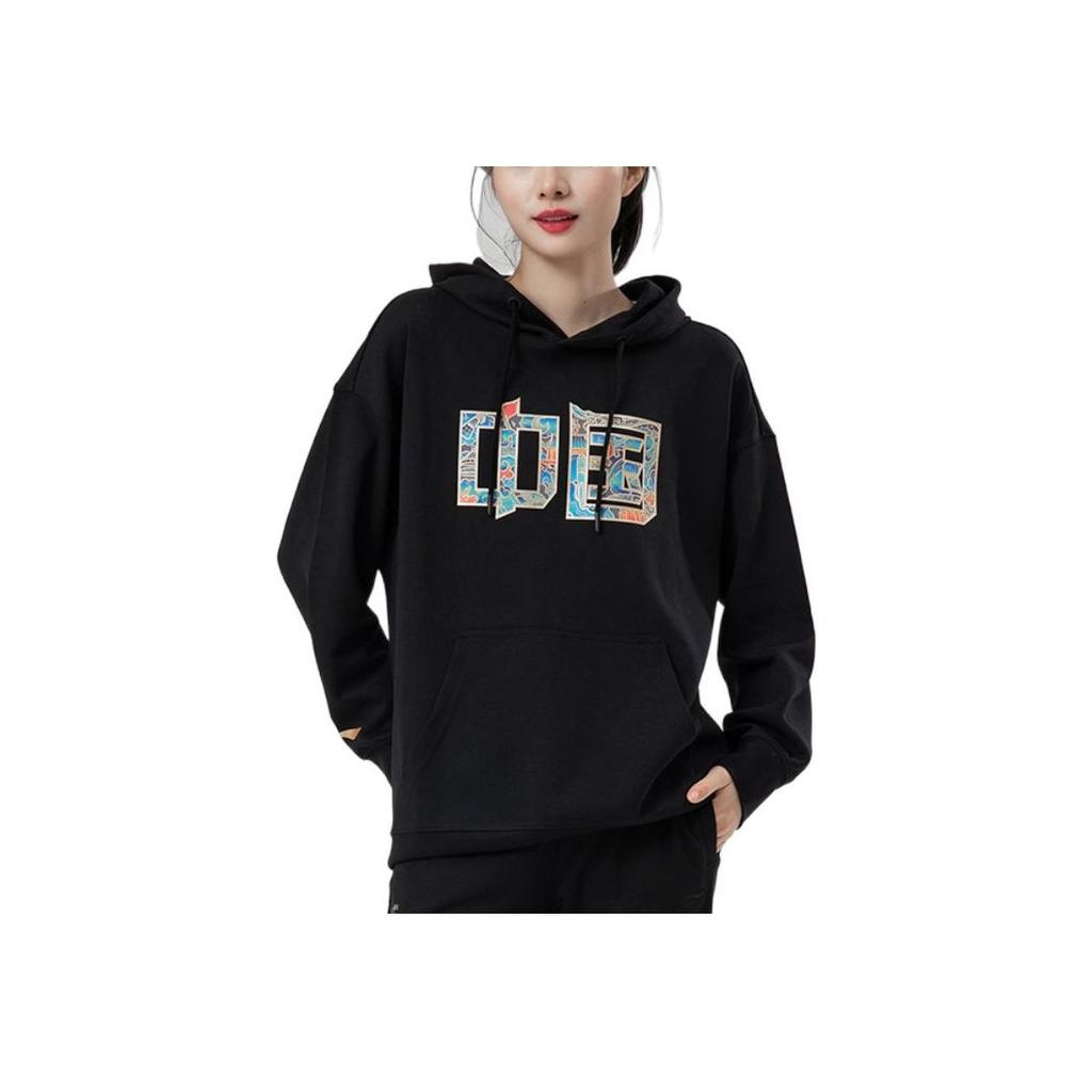 Li Ning Table Tennis Series Fun Print Thick Pullover Sports Hoodie Unisex Hoodies Black AWDR747-3