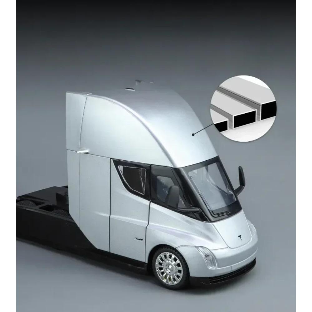 1/24 Scale Tesla Semi Truck Trailer Metal Alloy Diecast Truck Trailer Model Sound & Light Collection Car Model Toy Gift with Boys C325