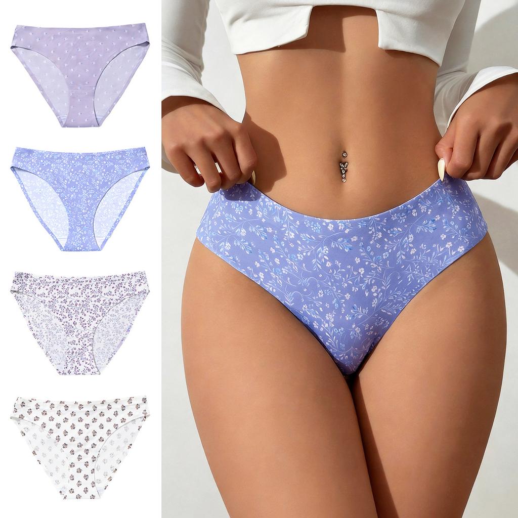 Low Rise Ice Silk Seamless Panties for Women Sexy Print Breathable Quick Dry Comfortable Triangle Briefs