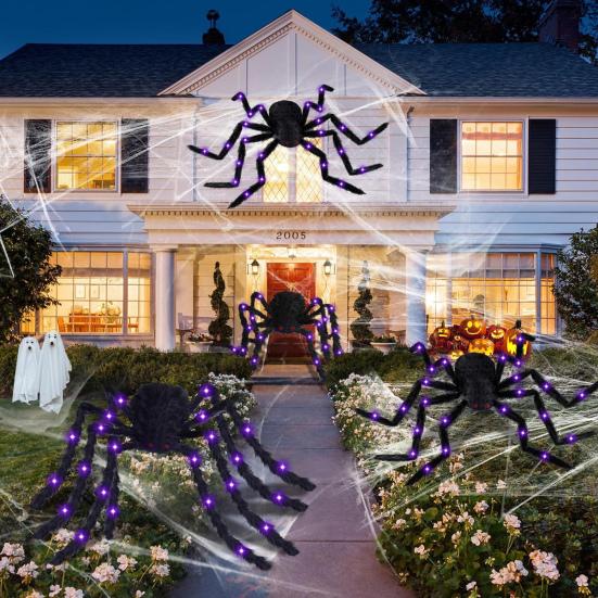 Giant Lighted Spider Halloween Decoration Fake Spider Light-up Realistic Spooky Spider for Indoor Outdoor Yard Patio Festive Decor