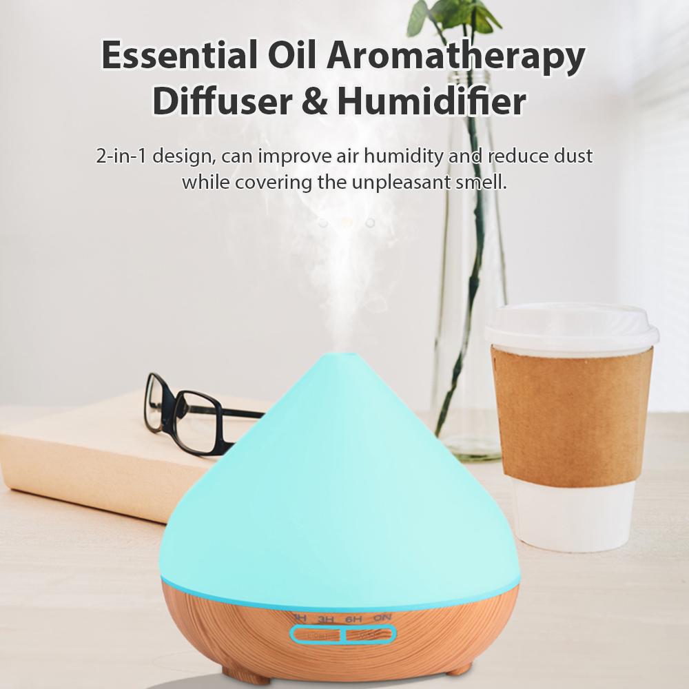 500ml Large Capacity Essential Oil Aromatherapy Diffuser Fragrant Oil Air Humidifier Vaporizer with Colorful Lighting Remote Control Timer for Home