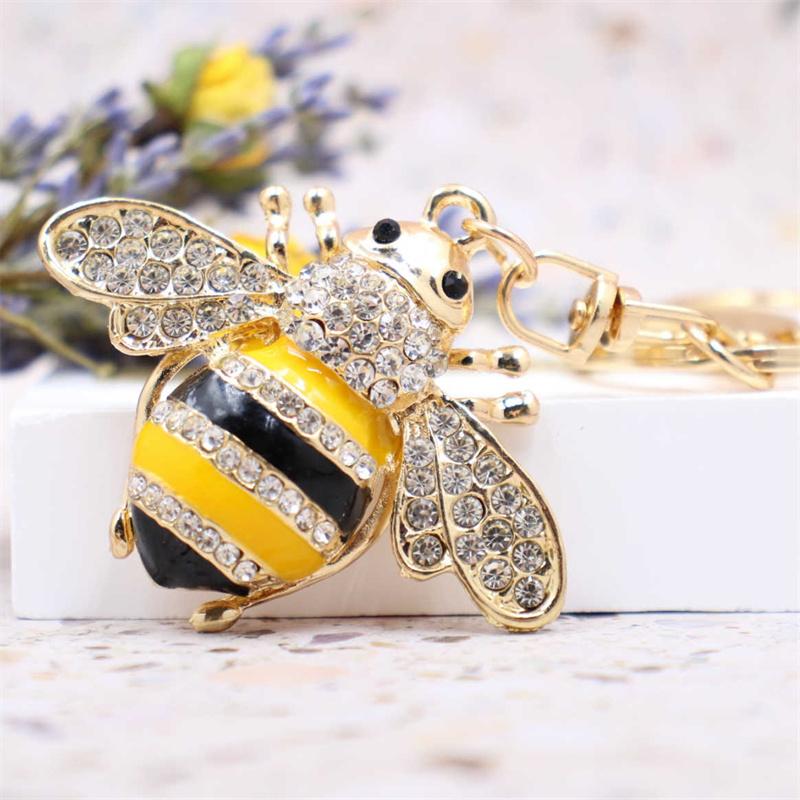 Fashion Pendant Insect Cute Little Bee Alloy Rhinestone Jewelry Car Woman Bag Ring Bag Charm