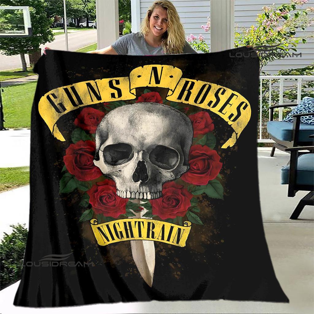 Плед с ретро-принтом группы Guns n'roses Фланелевый мягкий и уютный плед Плед для дома и путешествий Теплый плед для детей подарок на день рождения