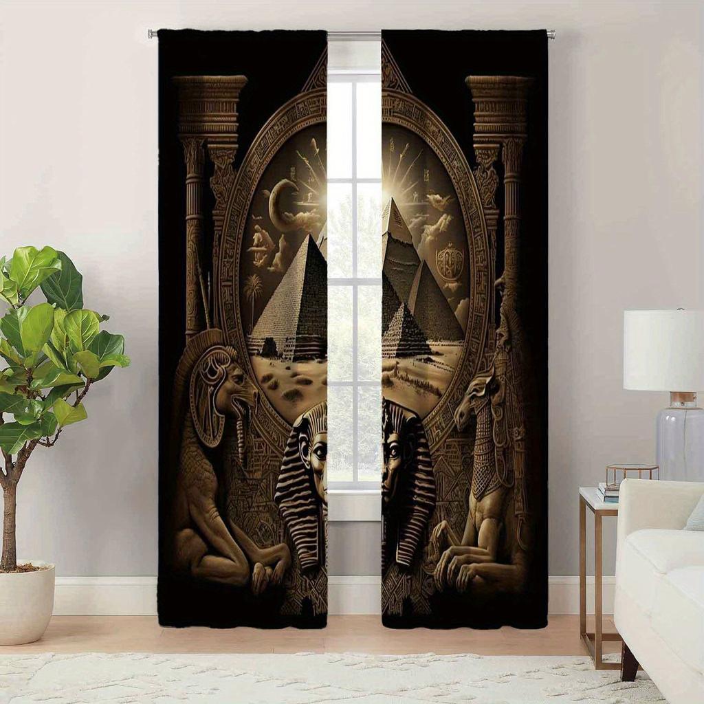 2 шт. Древнеегипетские настенные шторы с карманом на штанге, декоративные, печатные, светофильтрующие шторы для кухни, гостиной, офиса