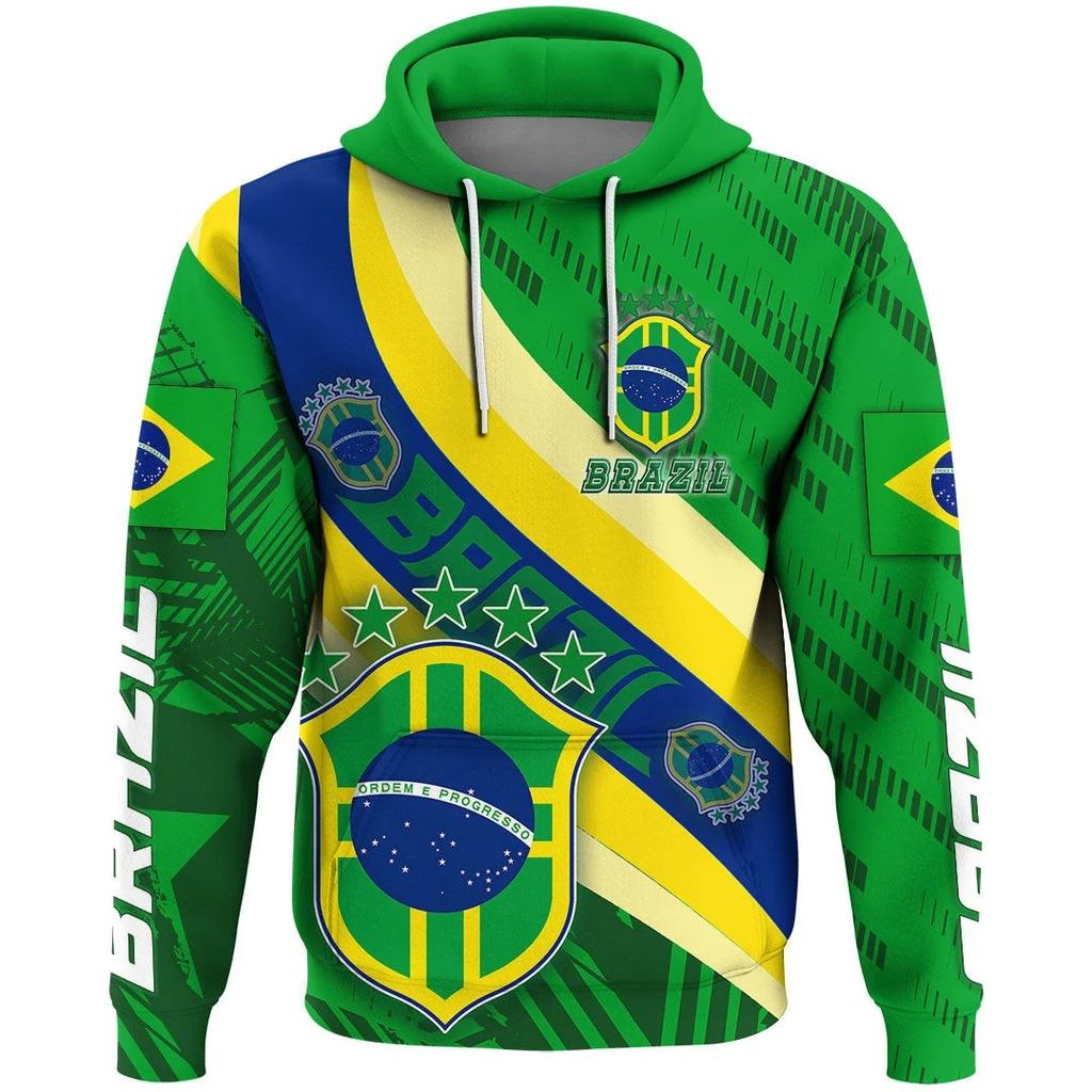 Весенне-осенние толстовки с эмблемой флага Бразилии с 3D принтом, мужские толстовки с капюшоном, модная толстовка, пуловеры большого размера с длинными рукавами, пальто