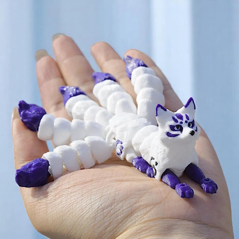 3D Printed Fox Ornament Animal Model Joints Movable Five Tailed Fox Stress Relief Toys Home Desktop Ornament