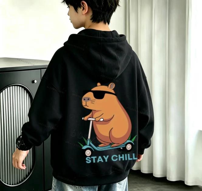 Spring, Summer, Autumn and Winter Children's Fun and Fashionable Otter Pattern Hooded Sweatshirt, Cool Boys' and Girls' Top