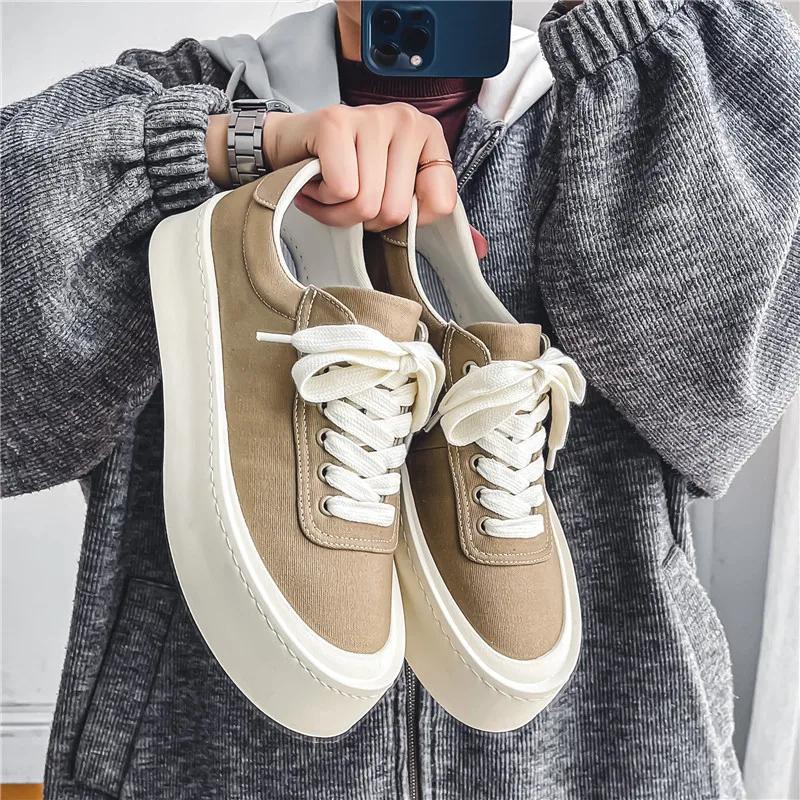 Men's Canvas Sneakers Platform Thick Sole Casual Shoes Outdoor Skateboarding Male Wlaking Shoes