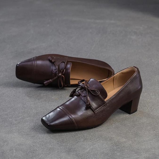 Johnature Туфли-лодочки из натуральной кожи в стиле ретро с квадратным носком и толстым каблуком, универсальные женские туфли для поездок на работу