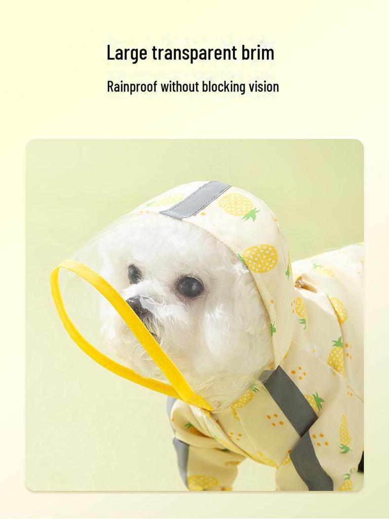 Fruit Print Waterproof Dog Raincoat with Traction, Four-Legged Design for Teddy and Bichon Breeds.