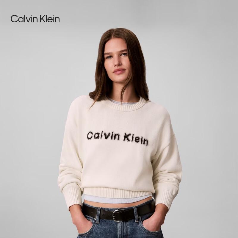 Calvin Klein Женский хлопковый вязаный топ с круглым вырезом и логотипом
