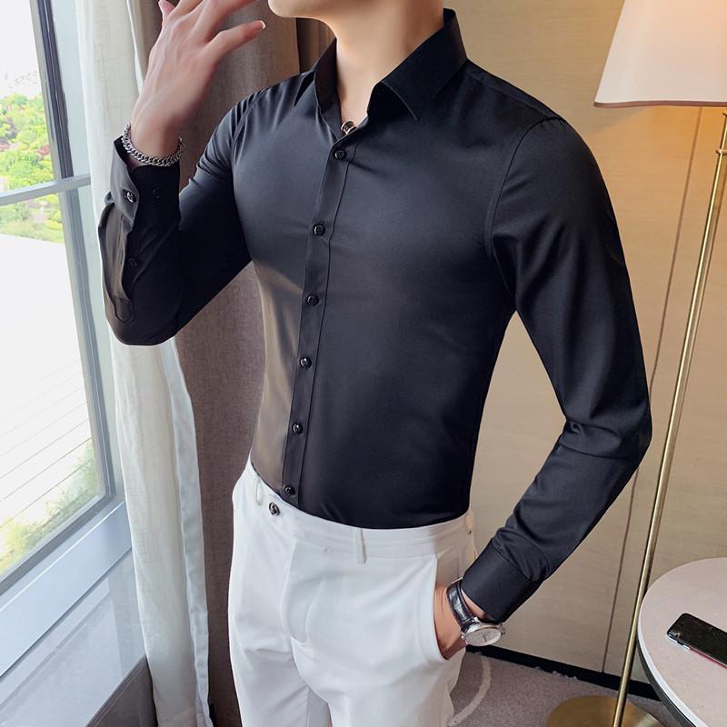 Long Sleeve Shirts For Men Business Formal Wear Slim Fit Shirt