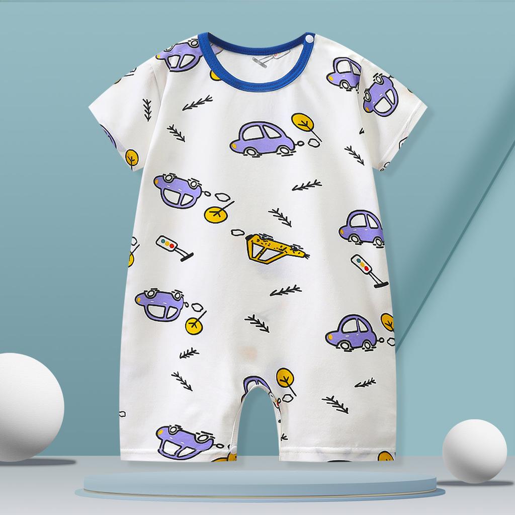 Baby Thin Onesie Summer Newborn Short Sleeved Crawl Suit Cartoon Pajamas for Boys and Girls