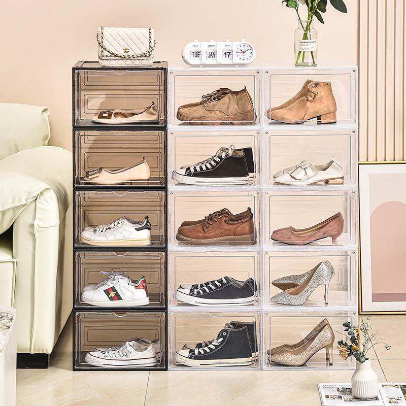 Складная коробка для обуви из утолщенного полипропилена, ящик для хранения кроссовок и обуви, штабелируемый пылезащитный штабелируемый шкаф, органайзеры для обуви, полка