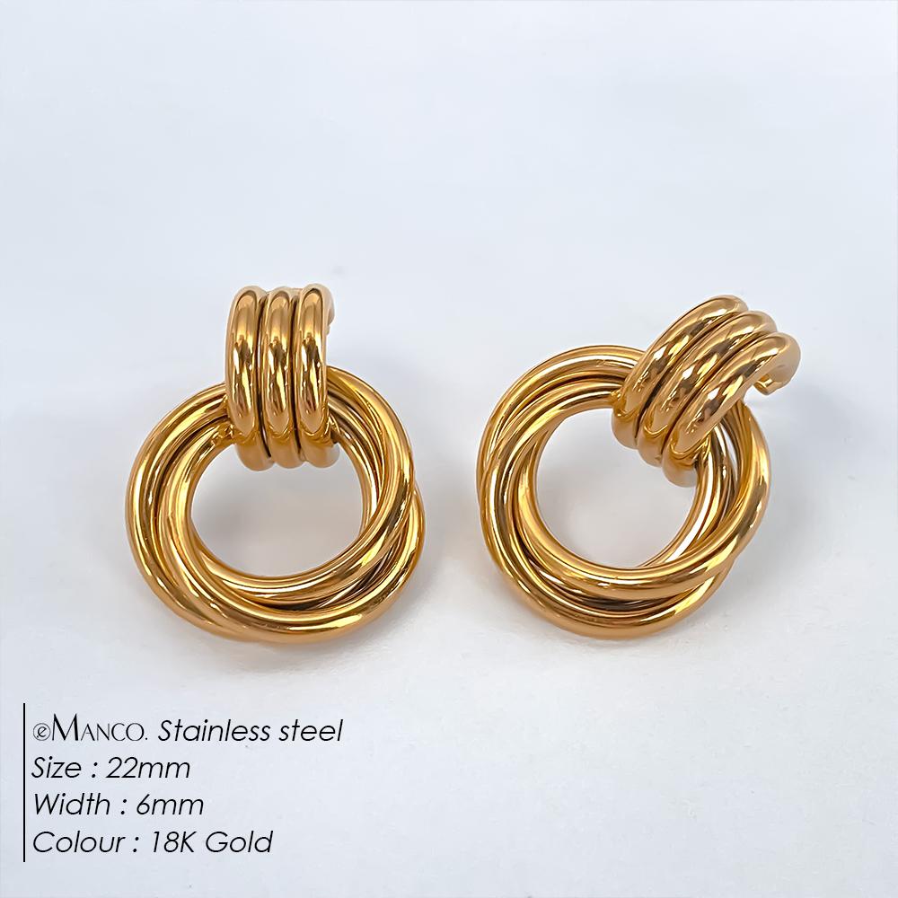 EManco Vintage Texture 18K Gold Plated Stainless Steel Hoop Earrings Women Geometric Circle Twist Fashion Jewelry