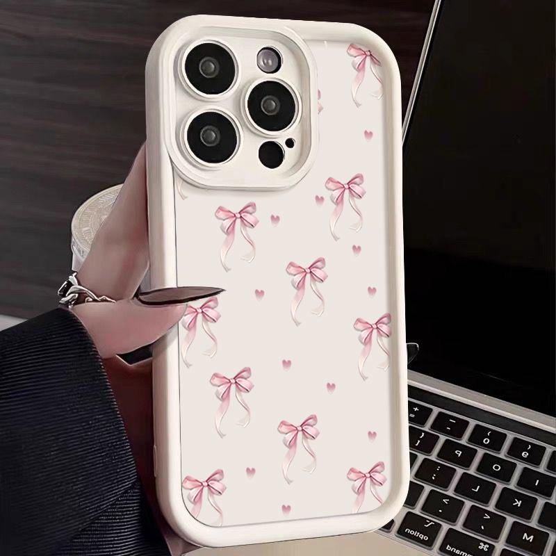 Shockproof Pink Bow Printed Case For iPhone 16 15 Pro Max 16e 14 Plus 13 12 11 Pro Max 7 8 XR X XS Soft Silicone TPU Phone Cover