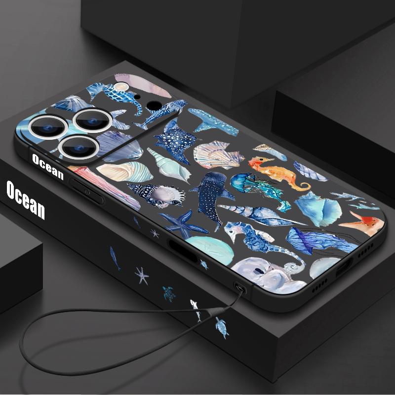 Чехол-ремешок с рисунком Осьминог и Черепаха для iPhone 17 Pro Max 17e 16 15 14 13 Pro Max 17 Pro 16e 11, противоударный, мягкий, из ТПУ