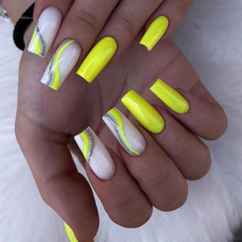 24pcs Press On Nails French Long and Short Square Almond Full Cover False Nail Fake Nails