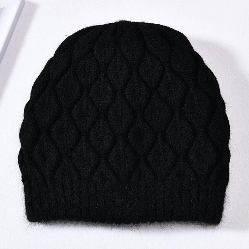 Versatile rabbit down knitted hat female fish scale pattern solid color outdoor autumn and winter wool hat thermal hat