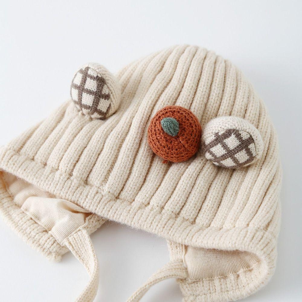 with Plaid Ear Details Infant Knit Hat Cold Protection Baby Bonnet Infant Outdoor Use