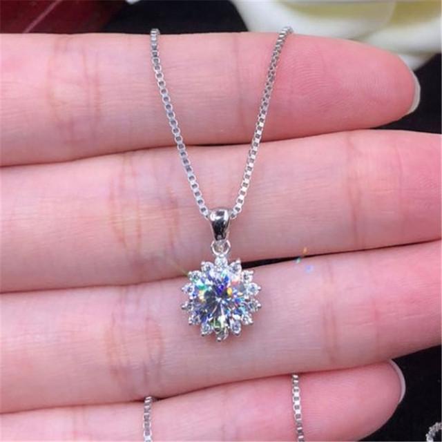 Sunflower Lab Moissanite Diamond Pendant Real 925 Sterling Silver Charm Party Wedding Pendants Necklace for Women Bridal Jewelry