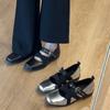 Fashion Square Heel Single Shoes Autumn New Square Toe Shallow Rivet Metal Slip Strap Soft Sole Non-Slip Low Top Shoes