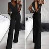 Women Jumpsuit See-through Mesh Patchwork High Waist with Pockets Wide Leg V Neck Prom Party Formal Banquet Jumpsuit