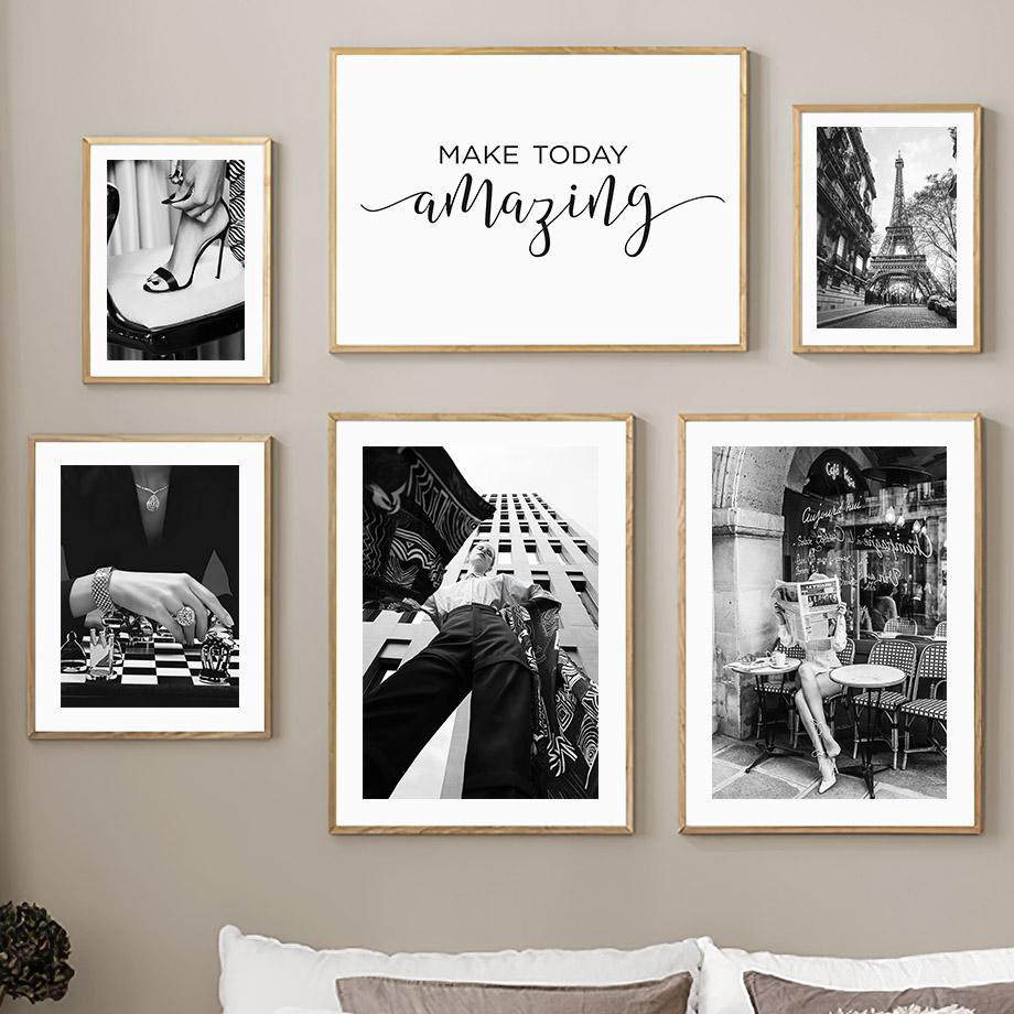 Wall Art Canvas Painting Racing Car Paris Towel Shopping Girl Gift Black White Home Decor Poster Print Living Room Wall Pictures