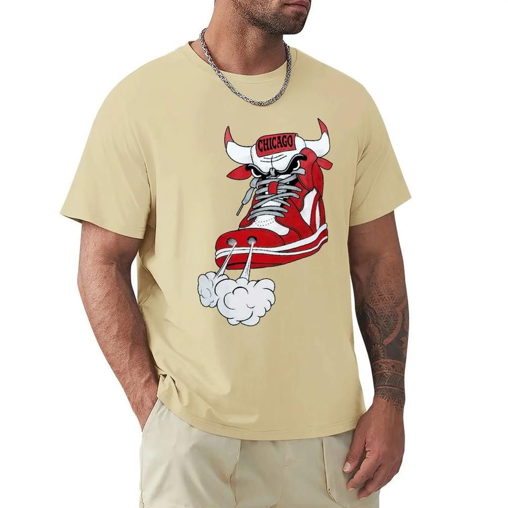 Футболка Chicago Shoe Bull Red White Hip Hop Longline Футболка Harajuku с коротким рукавом Футболка с графикой из 100% хлопка