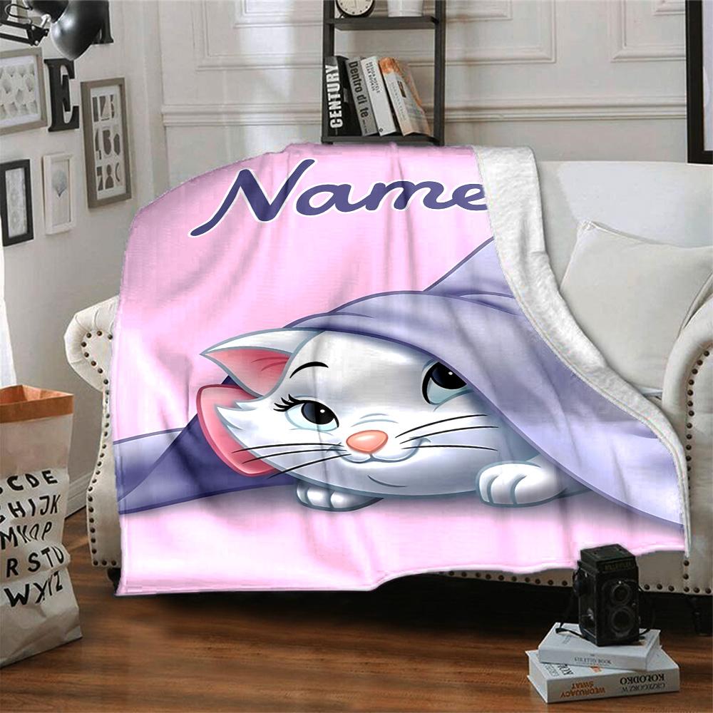 Custom Name Adorable Aristocats Art flannel Blanket for Super Soft Cute Comfort Blanket for Travel Bedding Couch Sofa Blanket