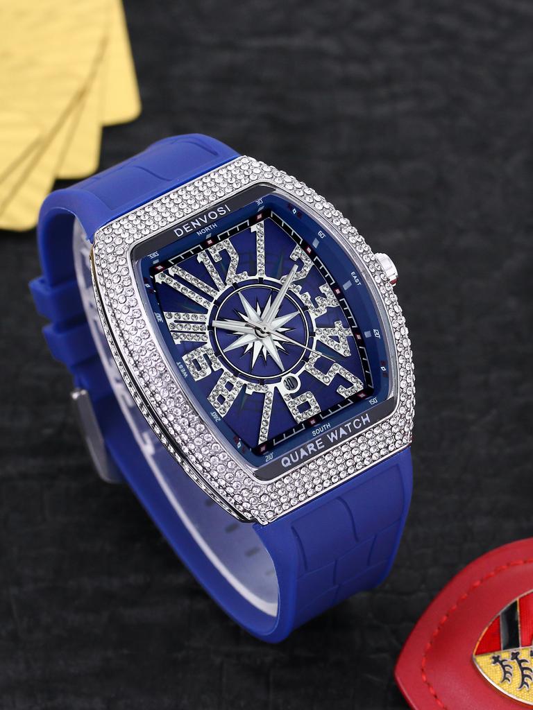 DENVOSI Starry Sky Wine Barrel Luxury Men's Quartz Watch Silicone Strap