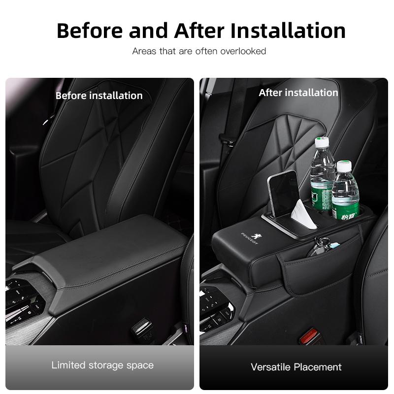 Car Armrest Box Cushion Leather Soft Pad Tissue Box With Cup Holder For Peugeot 607 406 407 307 5008 4008 208 3008 308 2008 508