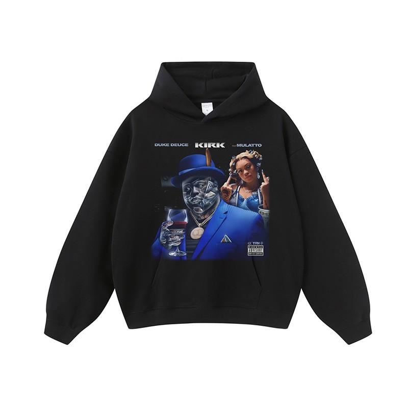 Unisex Oversized Washed Vintage Print Hoodie Streetwear Casual Long Sleeve Cotton Sweatshirt Men Women