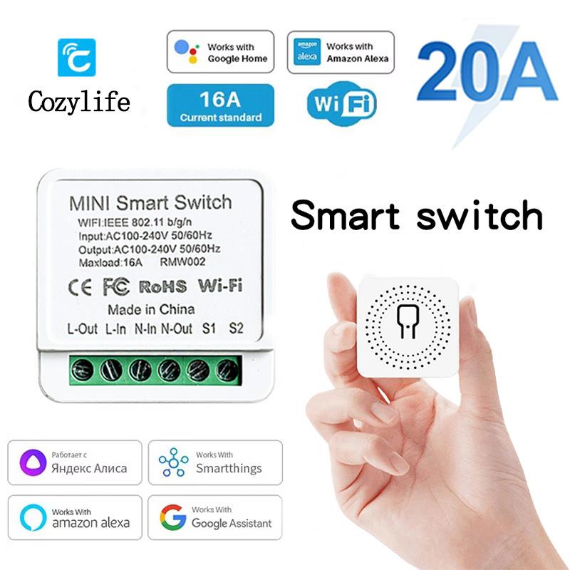 Cozylife Мини WiFi Умный Выключатель 16/20А Реле для Alexa и Google Home Приложение Удаленное и Голосовое Управление DIY Режим Таймер Домашняя Автоматизация