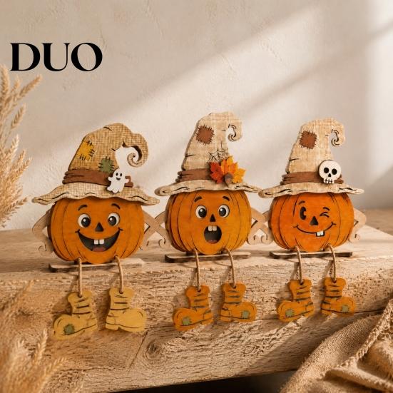Decorative Wooden Pumpkins for Home 3PCS Distressed Pumpkin Ornaments, Witch Hats And Ghost Patches Nostalgic Autumn Interior Accents Decor, Halloween