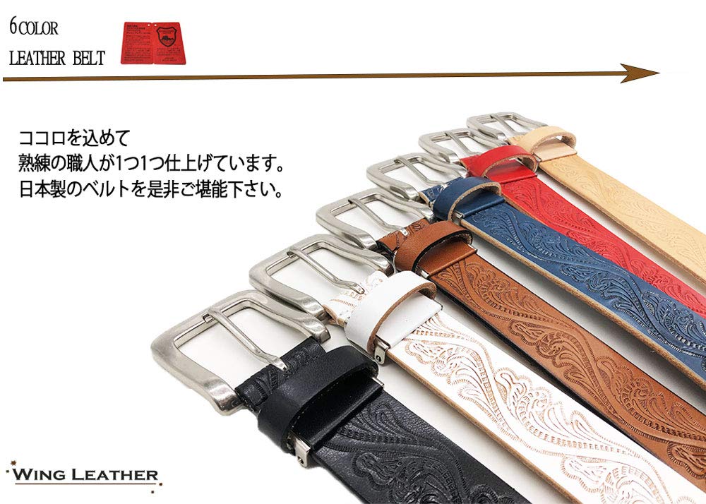 WING LEATHER Ремень из кожи Tochigi - Мужской повседневный ремень из натуральной кожи, Сделано в Японии, Коровья кожа, Местный, Стильный тисненый рисунок, 35 мм, W004, Размер M,