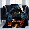 1PC Custom Name Halloween Cat Pumpkins outdooor Flannel blankets Throw Blanket All-Season Throw Gift Bedspread for Couch, Bed, Camping Holiday Birthda