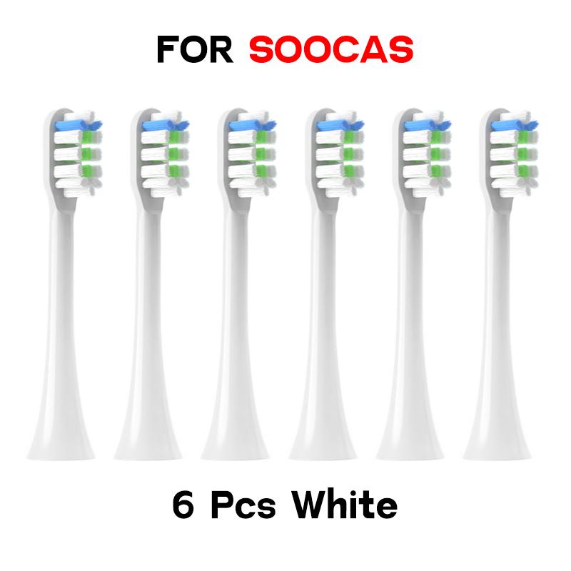6 шт. насадок для щеток SOOCAS X3/X3 Pro/X1/V1/V2/D3/X3U/X5 с мягкой щетиной DuPont, в вакуумной упаковке